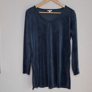 purejill by JJill Tunic Velour V-Neck Green Holiday Small Oversized